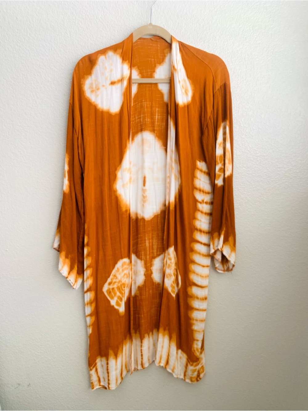 Three Bird Nest Cover Robe Boho Rust Tie Dye Kimono OS